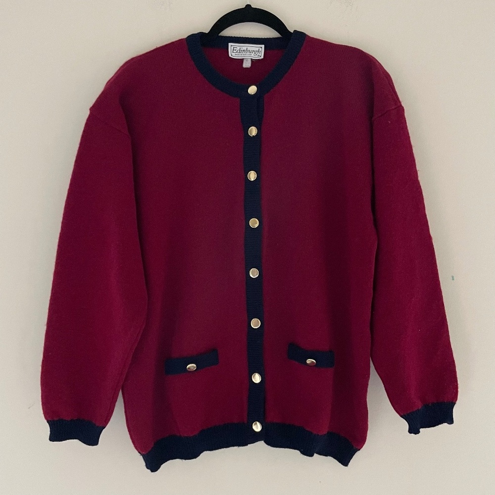 Vintage Wool Cardigan Womens M Scotland Preppy Whimsigoth Knit Sweater Academia
